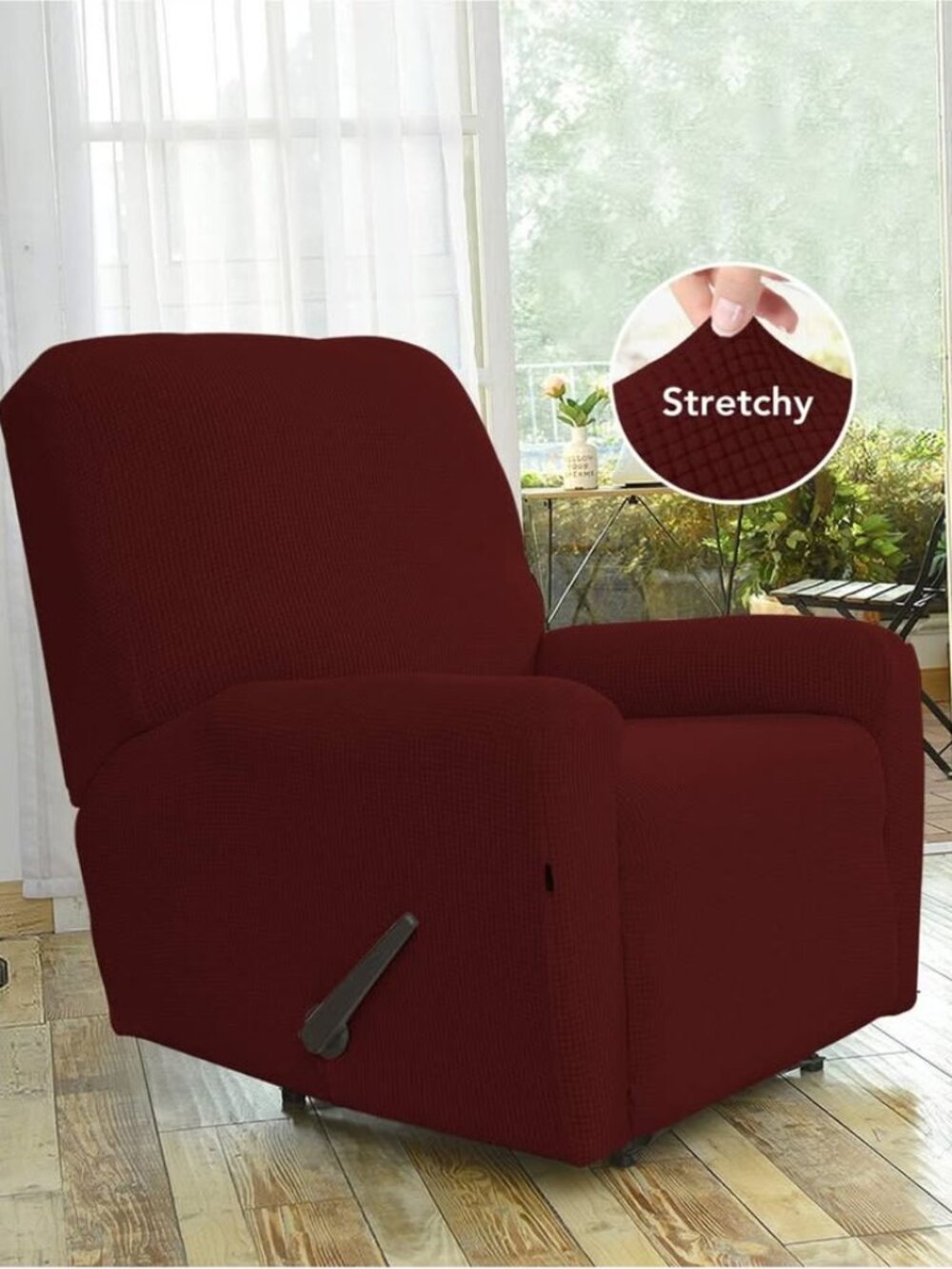 Easy-Going Small Recliner Stretch Slipcover - Wine - 4-Piece - New